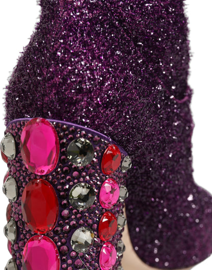 Dolce & Gabbana 501 Aria Fantasy Women's Lurex Leather & Crystal High-Heel Boots - Purple