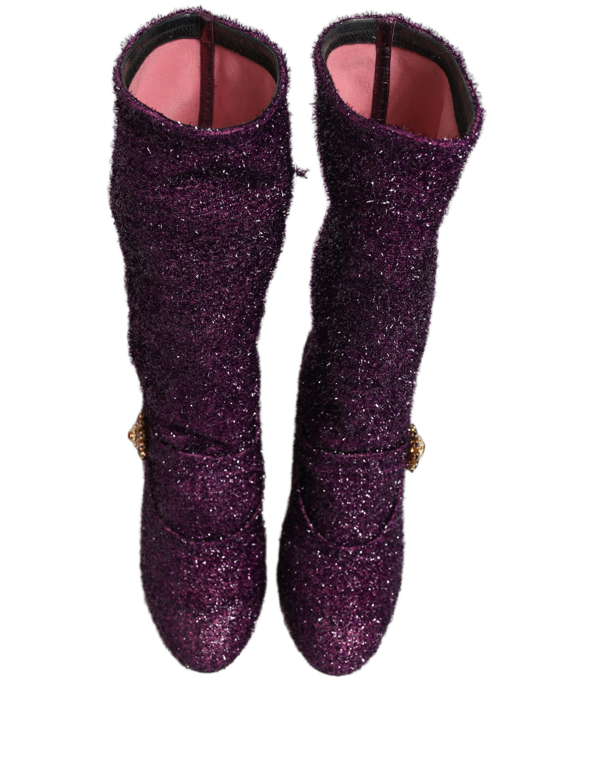 Dolce & Gabbana 501 Aria Fantasy Women's Lurex Leather & Crystal High-Heel Boots - Purple