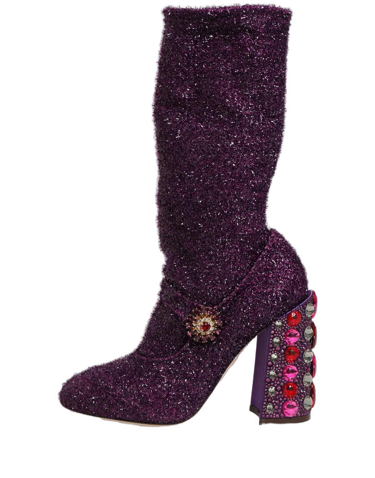 Dolce & Gabbana 501 Aria Fantasy Women's Lurex Leather & Crystal High-Heel Boots - Purple