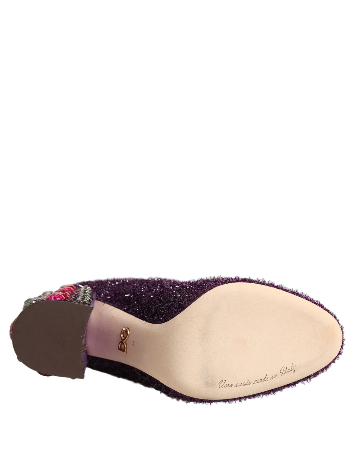 Dolce & Gabbana 501 Aria Fantasy Women's Lurex Leather & Crystal High-Heel Boots - Purple