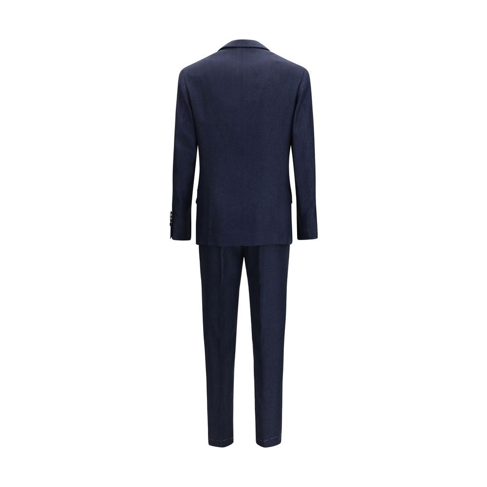 Pant Suit by Brunello Cucinelli for men in linen silk & wool blue presents a sharp silhouette, artfully finished with a sharp and a sophisticated regular-fit & wide for a truly sharp look.