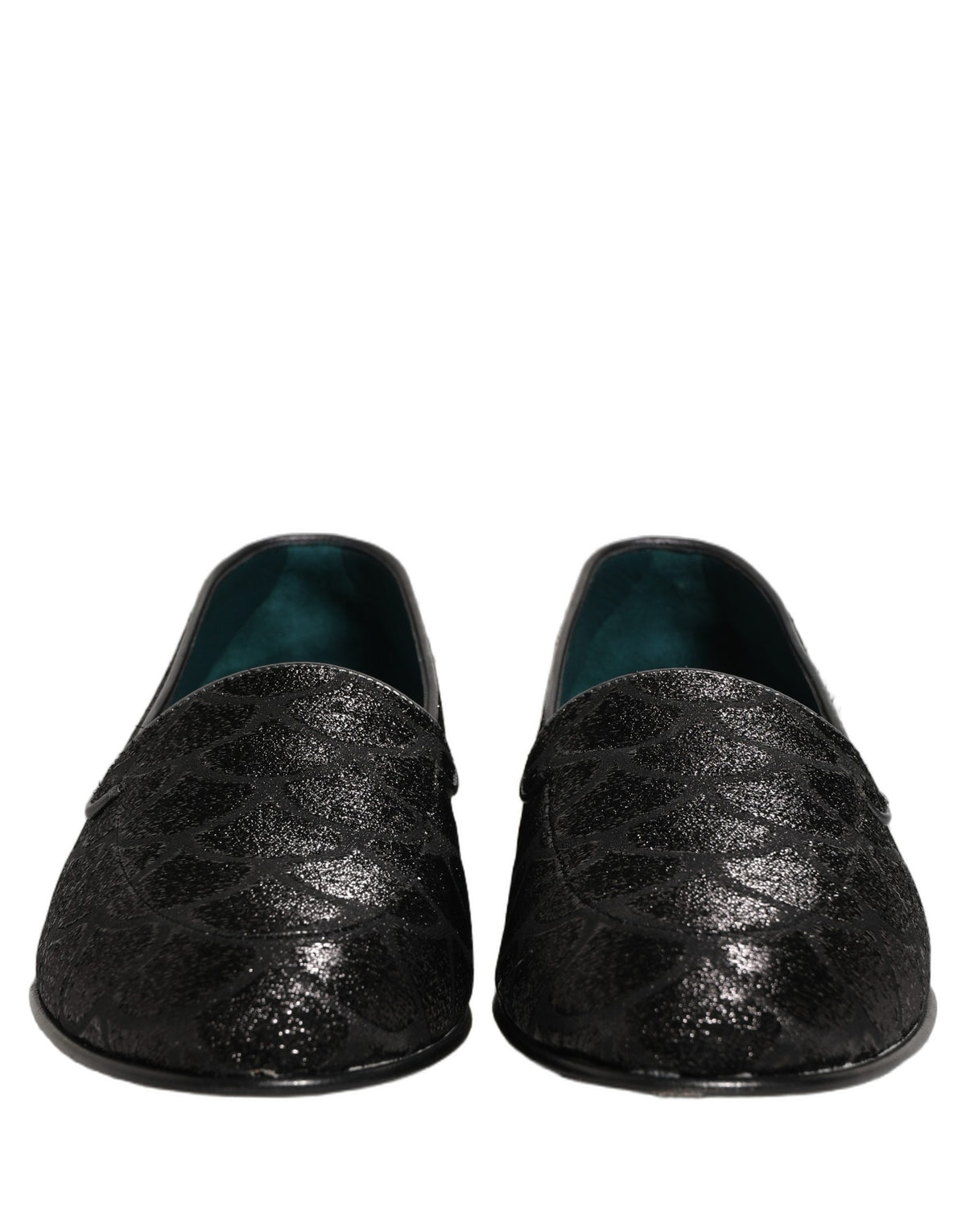 Dolce & Gabbana Men's Leather Loafer Slip-On Shoes - Black Patterned Jacquard