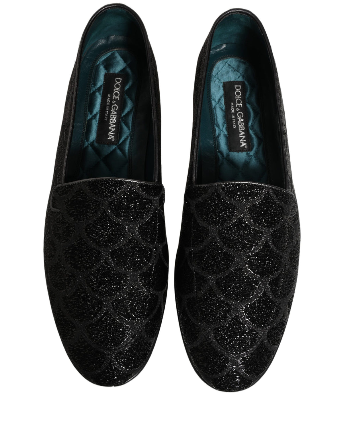 Dolce & Gabbana Men's Leather Loafer Slip-On Shoes - Black Patterned Jacquard