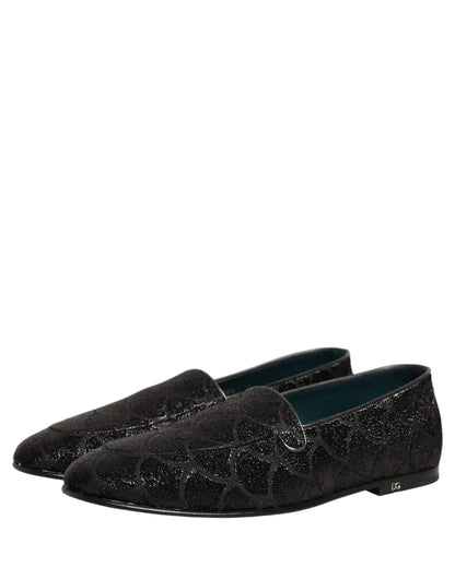 Dolce & Gabbana Men's Leather Loafer Slip-On Shoes - Black Patterned Jacquard