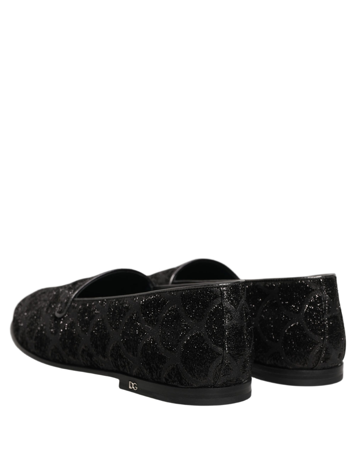 Dolce & Gabbana Men's Leather Loafer Slip-On Shoes - Black Patterned Jacquard