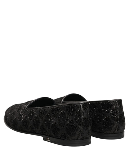 Dolce & Gabbana Men's Leather Loafer Slip-On Shoes - Black Patterned Jacquard