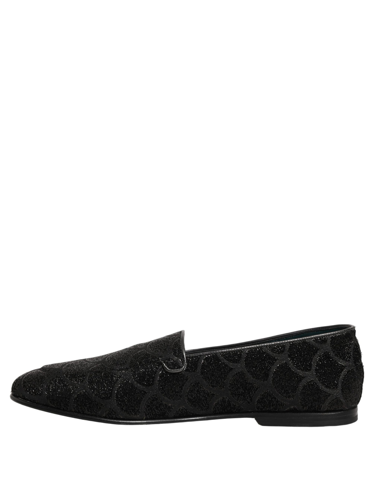 Dolce & Gabbana Men's Leather Loafer Slip-On Shoes - Black Patterned Jacquard