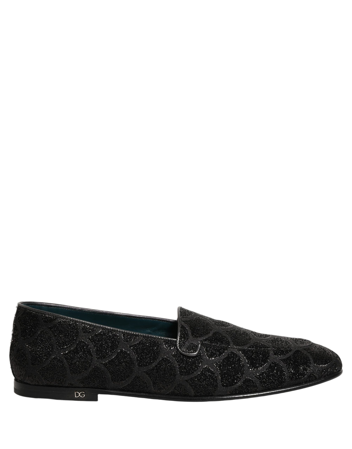 Dolce & Gabbana Men's Leather Loafer Slip-On Shoes - Black Patterned Jacquard