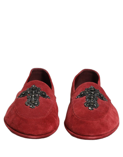 Dolce & Gabbana Men's Suede Leather Velvet & Crystal Loafer Slip-On Shoes - Red Signature