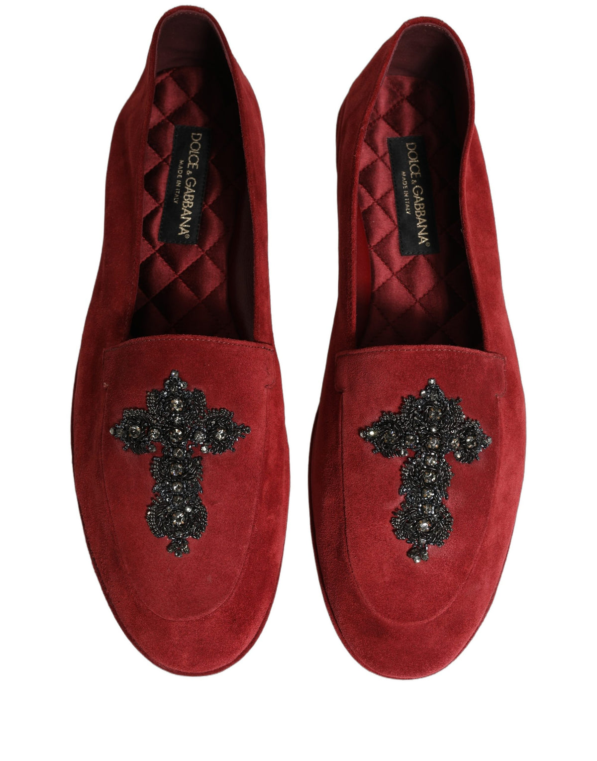 Dolce & Gabbana Men's Suede Leather Velvet & Crystal Loafer Slip-On Shoes - Red Signature