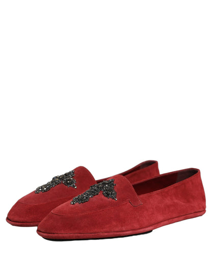 Dolce & Gabbana Men's Suede Leather Velvet & Crystal Loafer Slip-On Shoes - Red Signature