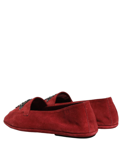Dolce & Gabbana Men's Suede Leather Velvet & Crystal Loafer Slip-On Shoes - Red Signature