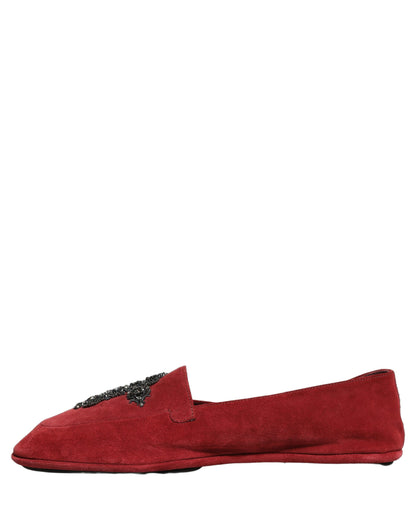 Dolce & Gabbana Men's Suede Leather Velvet & Crystal Loafer Slip-On Shoes - Red Signature