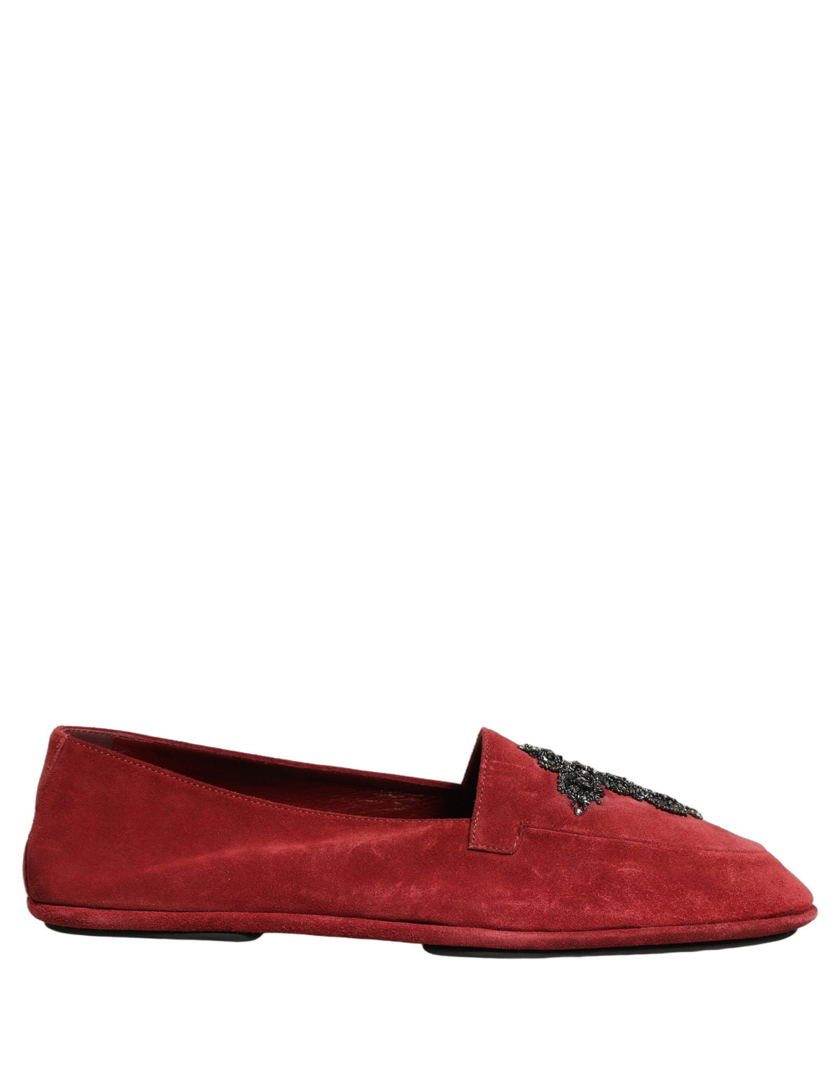 Dolce & Gabbana Men's Suede Leather Velvet & Crystal Loafer Slip-On Shoes - Red Signature