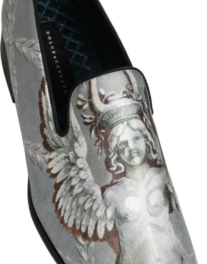 Dolce & Gabbana Aria Men's Leather & Velvet Moccasin Moccasins Loafer Slip-On Shoes - Gray Signature Print