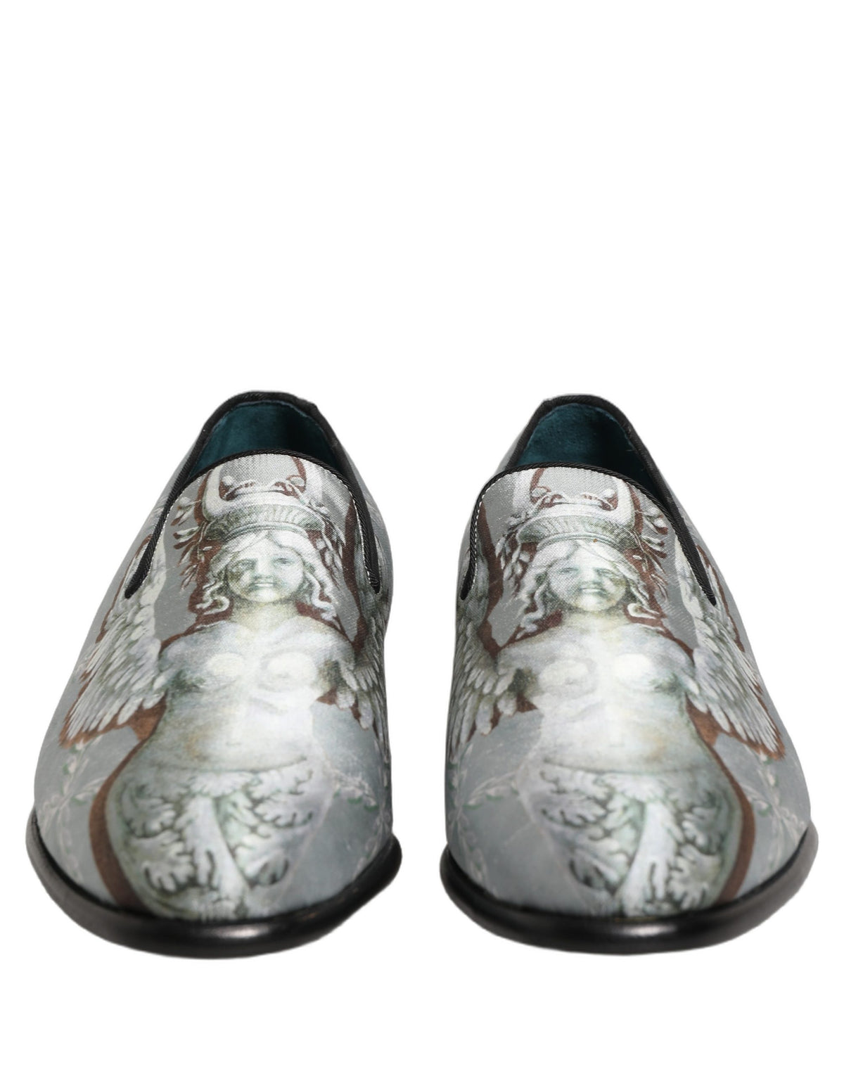 Dolce & Gabbana Aria Men's Leather & Velvet Moccasin Moccasins Loafer Slip-On Shoes - Gray Signature Print