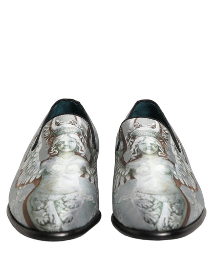 Dolce & Gabbana Aria Men's Leather & Velvet Moccasin Moccasins Loafer Slip-On Shoes - Gray Signature Print