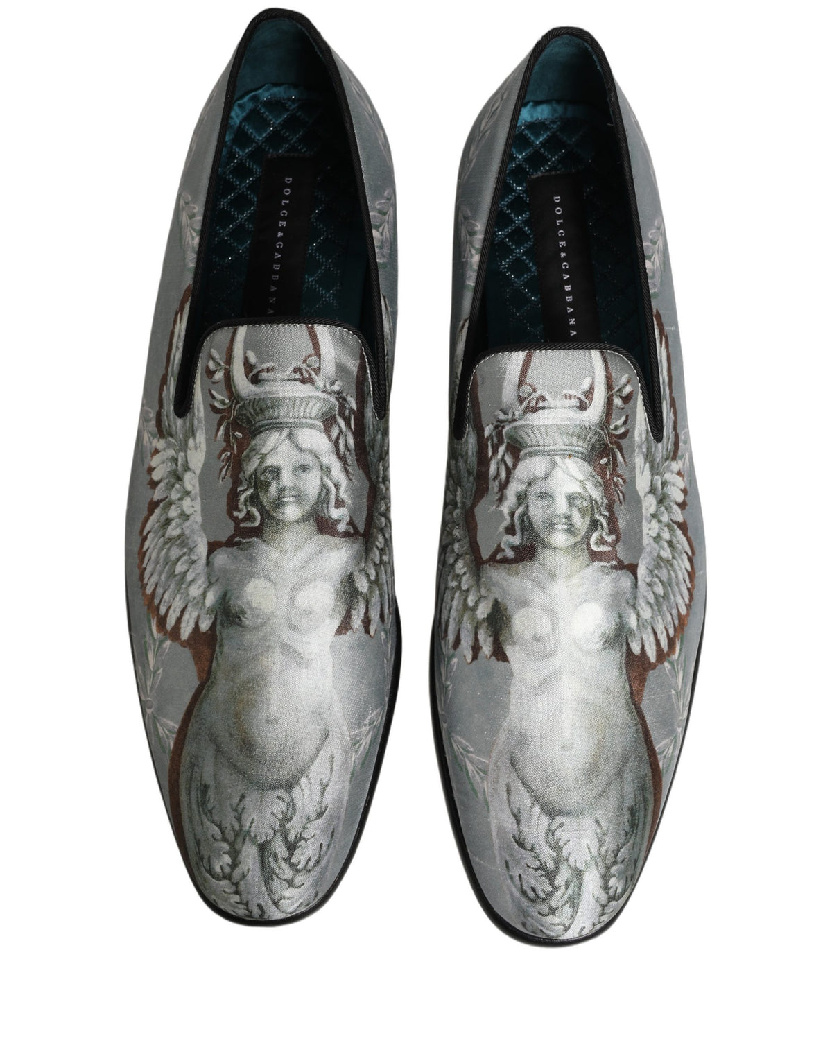 Dolce & Gabbana Aria Men's Leather & Velvet Moccasin Moccasins Loafer Slip-On Shoes - Gray Signature Print