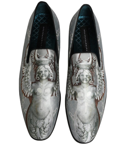 Dolce & Gabbana Aria Men's Leather & Velvet Moccasin Moccasins Loafer Slip-On Shoes - Gray Signature Print