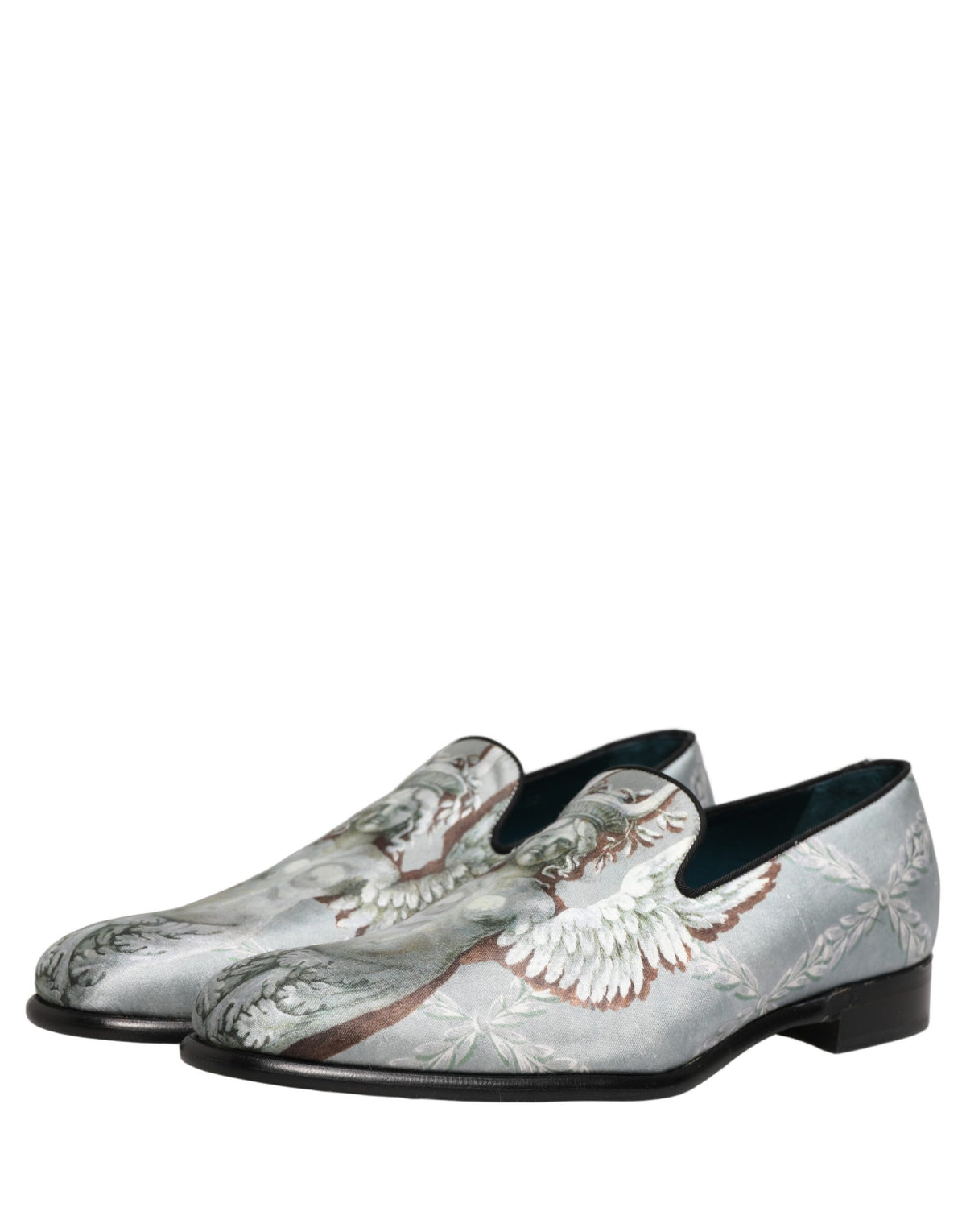 Dolce & Gabbana Aria Men's Leather & Velvet Moccasin Moccasins Loafer Slip-On Shoes - Gray Signature Print