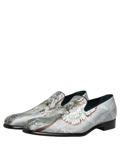 Dolce & Gabbana Aria Men's Leather & Velvet Moccasin Moccasins Loafer Slip-On Shoes - Gray Signature Print
