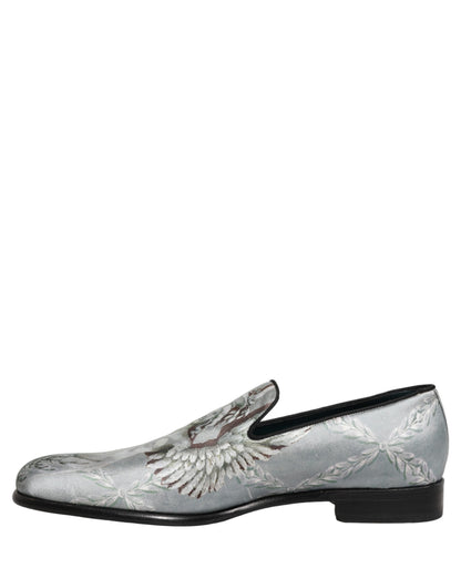 Dolce & Gabbana Aria Men's Leather & Velvet Moccasin Moccasins Loafer Slip-On Shoes - Gray Signature Print