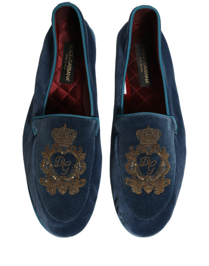 Dolce & Gabbana Aria Men's Leather & Velvet Loafer Slip-On Shoes - Blue Signature