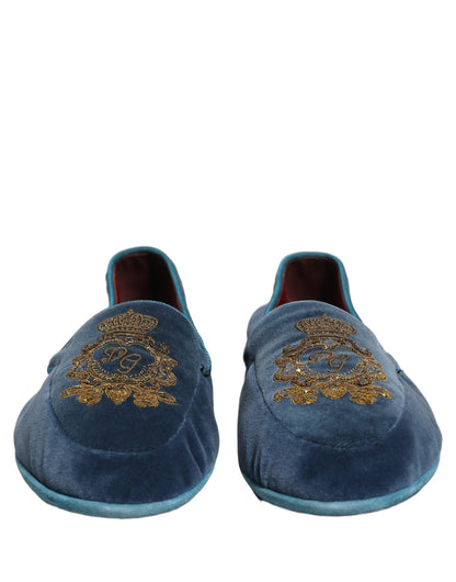 Dolce & Gabbana Aria Men's Leather & Velvet Loafer Slip-On Shoes - Blue Signature