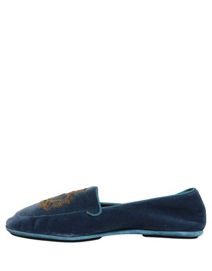 Dolce & Gabbana Aria Men's Leather & Velvet Loafer Slip-On Shoes - Blue Signature