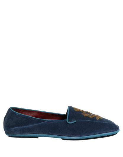 Dolce & Gabbana Aria Men's Leather & Velvet Loafer Slip-On Shoes - Blue Signature