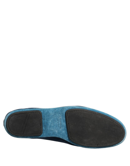 Dolce & Gabbana Aria Men's Leather & Velvet Loafer Slip-On Shoes - Blue Signature