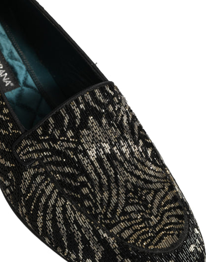 Dolce & Gabbana Men's Leather Loafer Slip-On Shoes - Animal Black Silver Signature Print