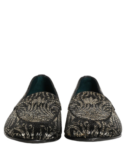 Dolce & Gabbana Men's Leather Loafer Slip-On Shoes - Animal Black Silver Signature Print