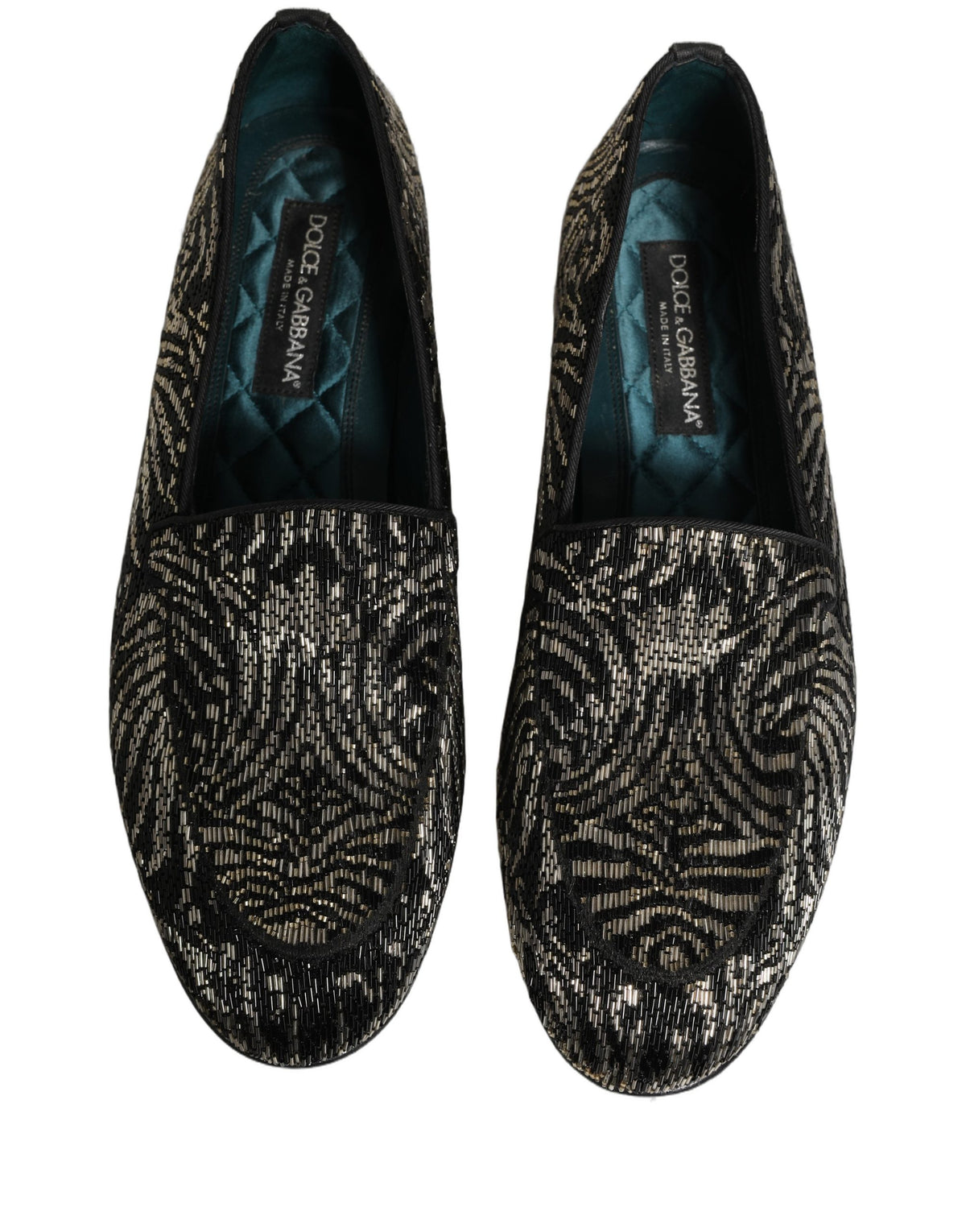 Dolce & Gabbana Men's Leather Loafer Slip-On Shoes - Animal Black Silver Signature Print