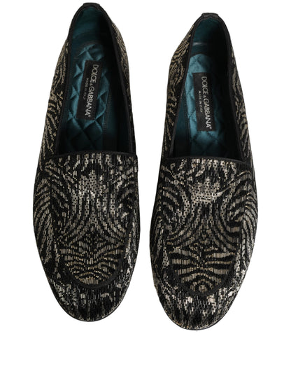 Dolce & Gabbana Men's Leather Loafer Slip-On Shoes - Animal Black Silver Signature Print