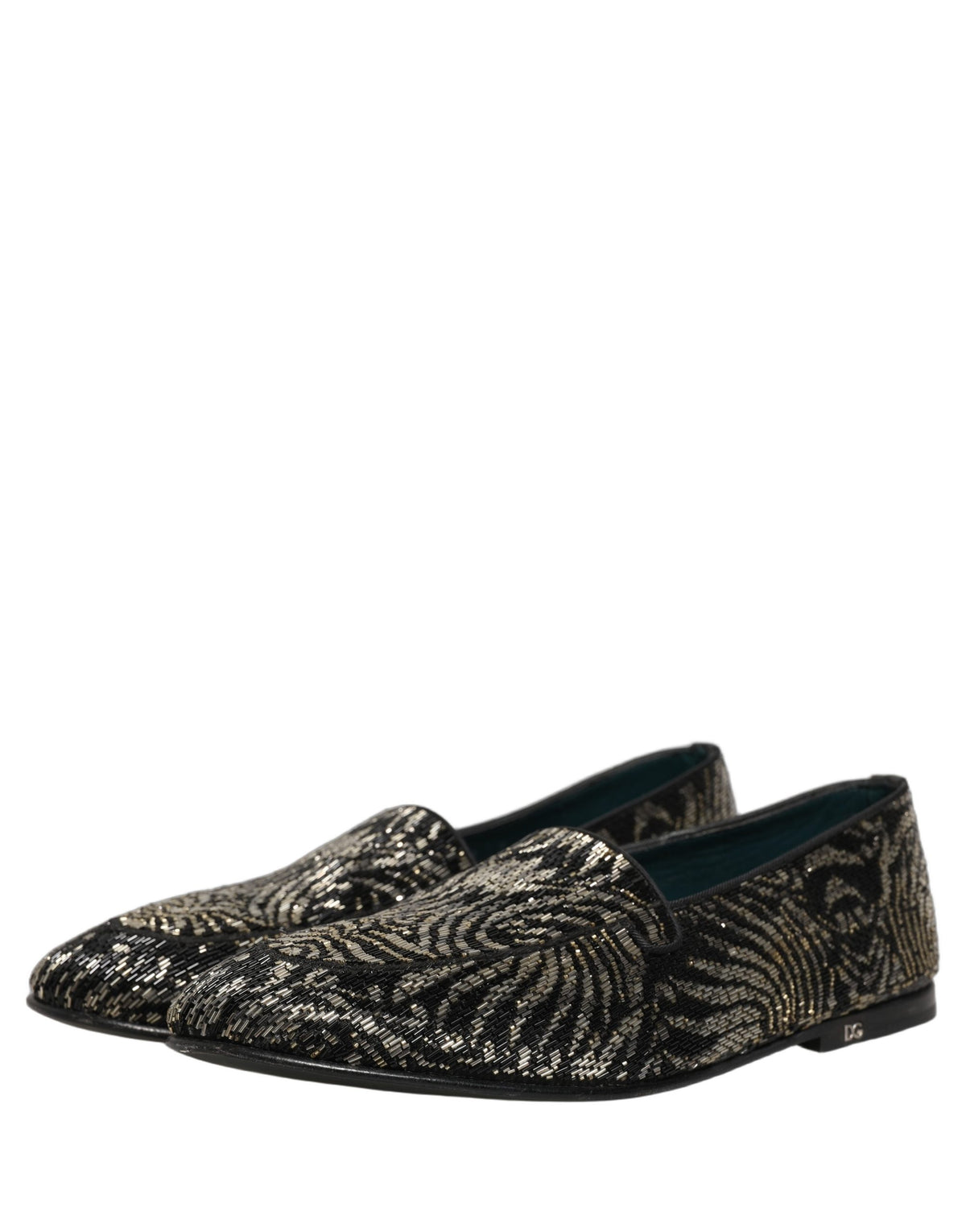 Dolce & Gabbana Men's Leather Loafer Slip-On Shoes - Animal Black Silver Signature Print