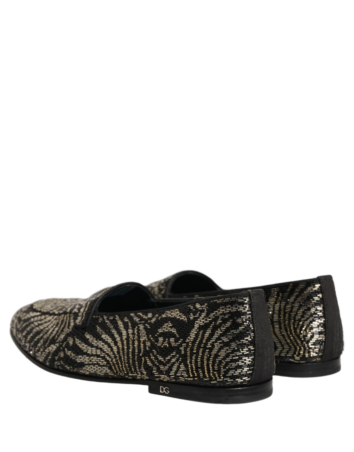 Dolce & Gabbana Men's Leather Loafer Slip-On Shoes - Animal Black Silver Signature Print