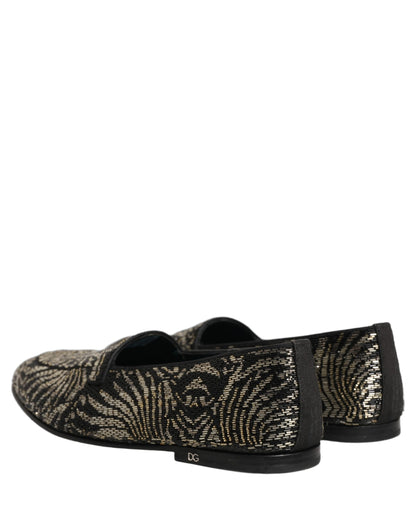 Dolce & Gabbana Men's Leather Loafer Slip-On Shoes - Animal Black Silver Signature Print