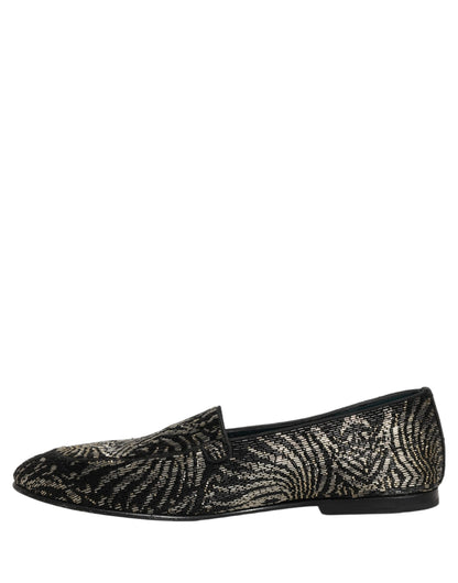 Dolce & Gabbana Men's Leather Loafer Slip-On Shoes - Animal Black Silver Signature Print