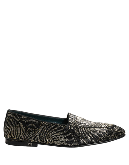 Dolce & Gabbana Men's Leather Loafer Slip-On Shoes - Animal Black Silver Signature Print