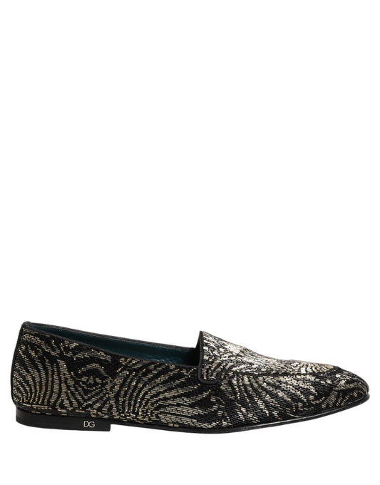Dolce & Gabbana Men's Leather Loafer Slip-On Shoes - Animal Black Silver Signature Print