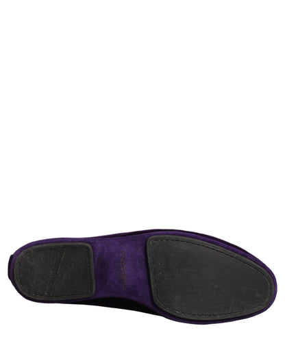 Dolce & Gabbana Aria Men's Leather & Velvet Flat Loafer Slip-On Shoes - Violet