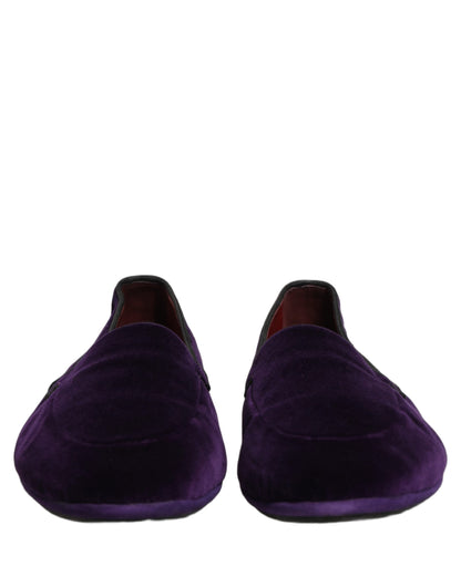 Dolce & Gabbana Aria Men's Leather & Velvet Flat Loafer Slip-On Shoes - Violet