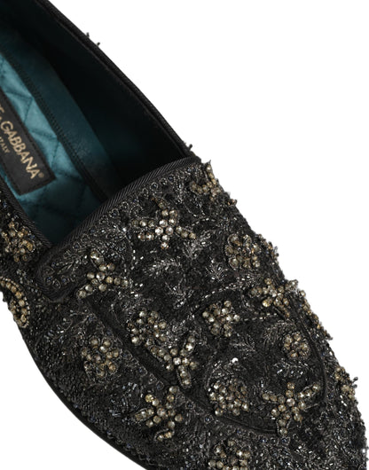Dolce & Gabbana Men's Leather & Rhinestone Loafer Slip-On Shoes - Black Signature