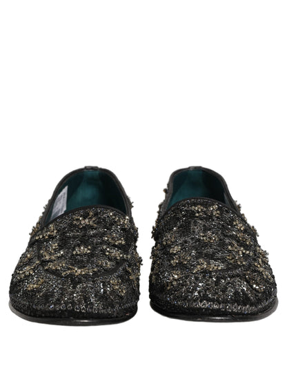 Dolce & Gabbana Men's Leather & Rhinestone Loafer Slip-On Shoes - Black Signature