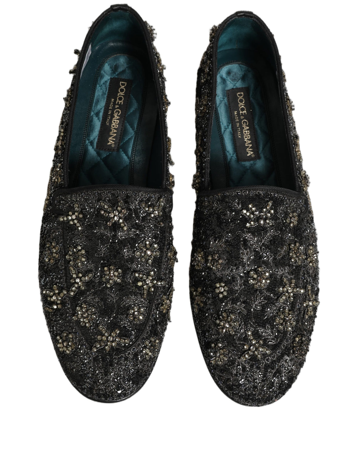 Dolce & Gabbana Men's Leather & Rhinestone Loafer Slip-On Shoes - Black Signature