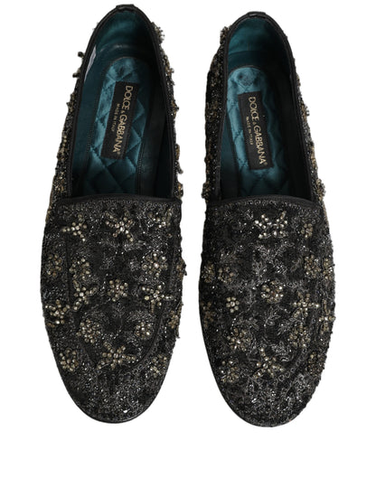 Dolce & Gabbana Men's Leather & Rhinestone Loafer Slip-On Shoes - Black Signature