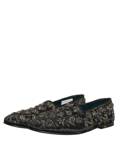 Dolce & Gabbana Men's Leather & Rhinestone Loafer Slip-On Shoes - Black Signature