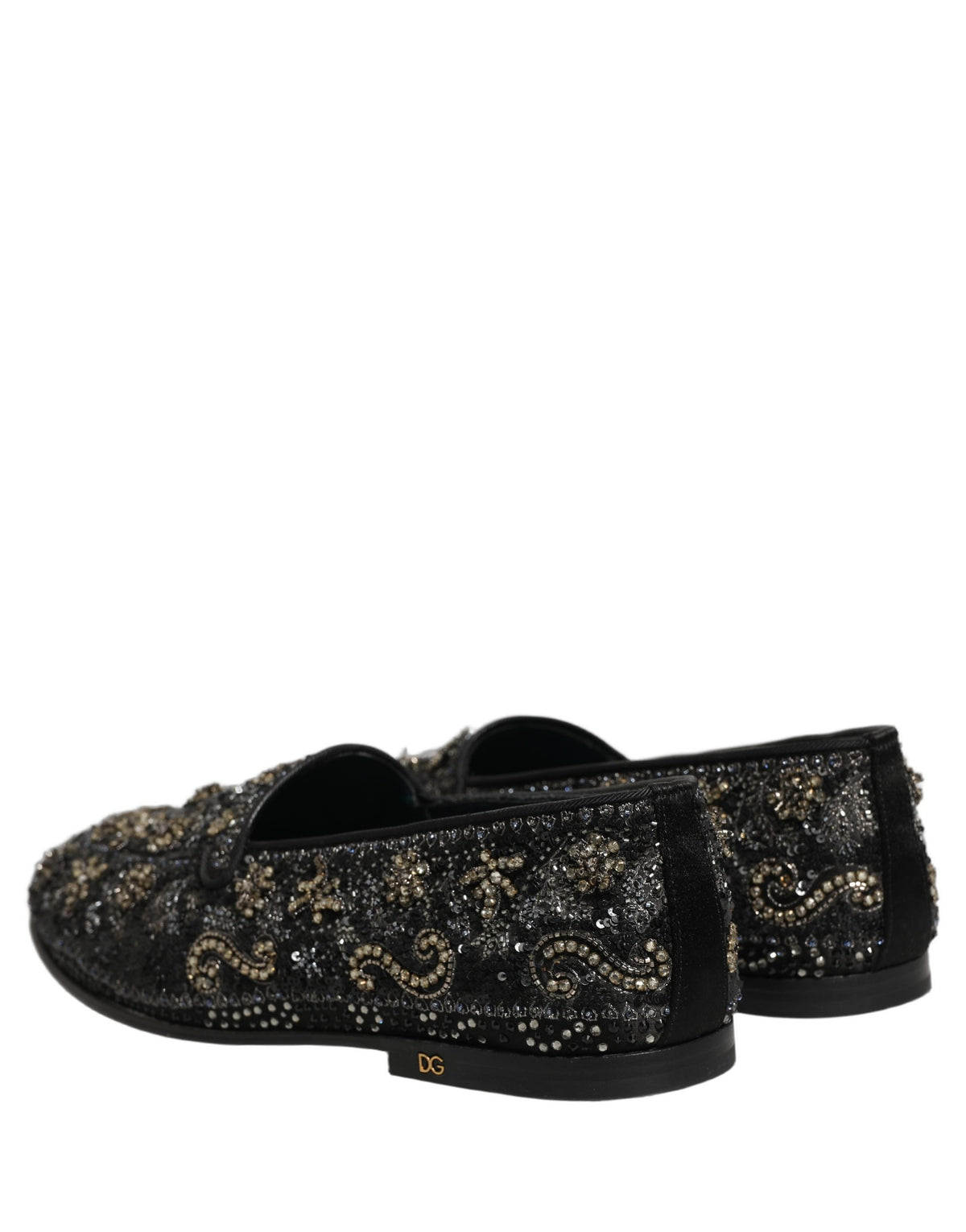 Dolce & Gabbana Men's Leather & Rhinestone Loafer Slip-On Shoes - Black Signature