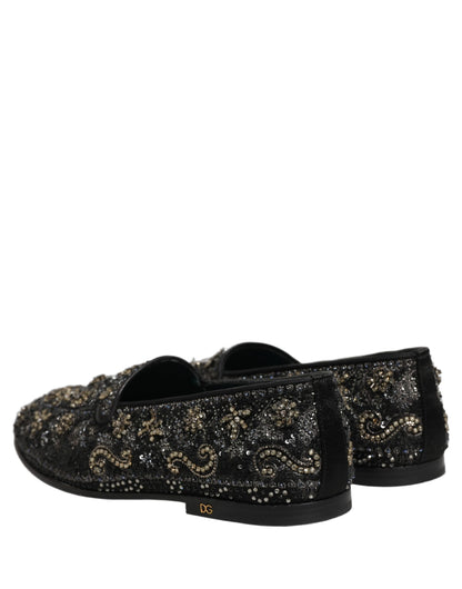 Dolce & Gabbana Men's Leather & Rhinestone Loafer Slip-On Shoes - Black Signature
